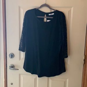 Knit top with lace sleeves